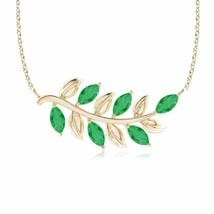 ANGARA Marquise Emerald Olive Branch Pendant in 14K Solid Gold | 18&quot; Chain - £454.42 GBP