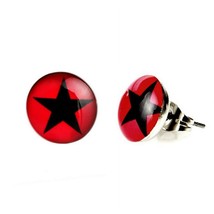 Stainless Steel Star Earrings 10mm Black Red Round Circle Hipster Stud Post Pair - £6.99 GBP