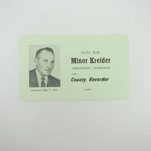 Political Campaign Election Card Darke County Ohio Minor Kreider Vintage 1960 - £23.44 GBP