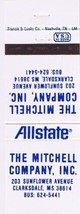 Matchbook Cover The Mitchell Company Insuranse Allstate Clarksdale Mississippi - £1.14 GBP