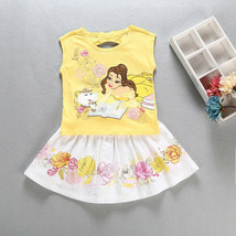 Girls Princess Belle Dress set T-shirt + Skirt Shortsleeve Cotton Clothe... - £10.45 GBP