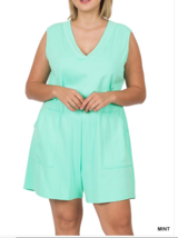 Zenana  3X Cotton Sleeveless V Neck Romper with Pockets Mint - £14.01 GBP