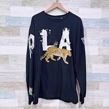 Play Cloths Graffiti Logo Leopard Long Sleeve Tee Black Cotton Blend Men... - £31.63 GBP