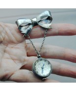 Antique Ornate Silver Pools Of Light Glass Orb Ball Watch Pin Pendant RUNS - £199.83 GBP