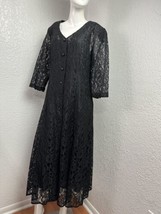 Vintage 90s Dress Floral Lace Goth Grunge Witchy Boho Maxi Corset Back Sz 14 - £57.57 GBP
