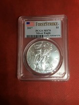 2017 $1 American Silver Eagle PCGS MS70 First Strike - Blue Flag Label - £50.37 GBP