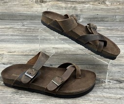 Mountain Sole Womens Birk Style Leather Straps Slip On Sandals Thong Size 9 - £9.51 GBP