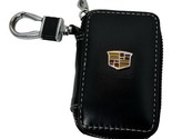 CADILLAC Black Leather &amp; Chrome 3D Emblem Zipper Pouch - £19.07 GBP