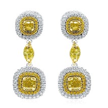 2.84 Carato Cuscino Naturale Decorato Diamante Giallo Orecchini Pendenti 14k - £5,526.02 GBP