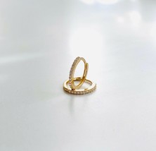 14K Yellow Gold Created Diamond Thin Huggie Brilliant Round Earrings 0.18ct - £143.64 GBP