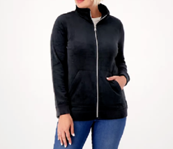 Isaac Mizrahi Live! Soho Double-Faced Velour Zip Front Jacket- BLACK, LARGE - £23.64 GBP