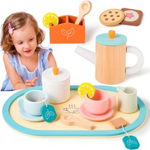 Wooden Toys For Kids, Wood Tea Set Pretend Toys For Little Girls, Tea Pa... - $36.99