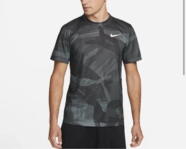 Nike Dri Fit Camo Print Training Short Sleeve Top Black Size Large DR7567-010 - £33.13 GBP
