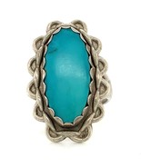 Vintage Signed Sterling Silver Turquoise Stone Repousse Chain Design Rin... - $74.67 CAD
