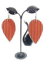 Halloween Orange and Black Pinstripe Faux Leather Fashion Dangle Earrings - £10.41 GBP