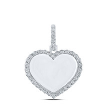 10kt White Gold Mens Round Diamond Heart Memory Charm Pendant 1/10 Cttw - £430.69 GBP