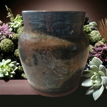 Dragonfly Pottery Vase BEBE Studio Jug Container Planter Artist Signed Rustic  - £34.78 GBP