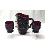 Vintage AVON 3-Piece Tumbler &amp; Pitcher Set 1876 CAPE COD Ruby Red Collec... - $29.98