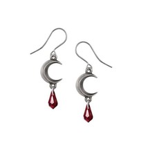 Alchemy Gothic E477R Moon Red Earrings Red Crystal Tear Drop Crescent Dr... - $26.99