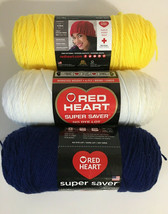 Red Heart Super Saver White Blue Yellow Yarns - £18.20 GBP