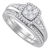 14k White Gold Round Diamond Bridal Wedding Engagement Ring Band Set 5/8 Ctw - £1,038.06 GBP