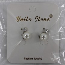 Unite Stone Fashion Jewelry Faux Pearl and Diamond Earrings Post Stud Da... - £7.83 GBP