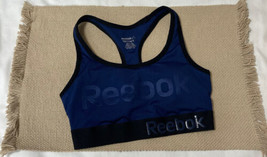 Women’s Reebok Racerback Athletic Sport Bra Sz XS Blue Black Trim Logo S... - $12.88