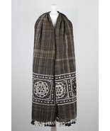 Handspun Handwoven Rabari Embroidered Wool Shawl - Brown - £157.38 GBP