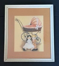 Framed Original Art Old Fashioned Dolls And Stroller Pastels ? Drawing Signed - £66.17 GBP