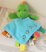 Taggies Dinosaur Tracks Satin Lovey Baby Security Blanket Plush Green Bl... - £12.14 GBP