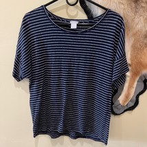 Chico&#39;s Blue White Striped Short Sleeve Linen Sweater Size 2 - $15.80