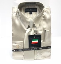 Daniel Ellissa Boys Satin Taupe Dress Shirt with TIe Hanky 100% Polyester Size 6 - £19.97 GBP