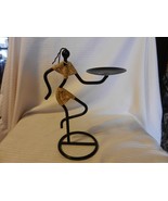 Vintage Black Metal Votive Candle Holder In Shape of Girl In Dress Holdi... - $38.00