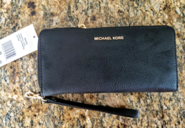 Michael Kors Mercer Za Travel Continental Pebbled Leather Black Nwt - $89.99