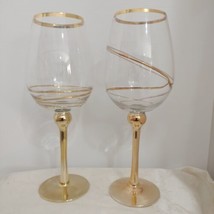 Olympia Stemware Set Of 2 Wine Glasses Gold Swirl Guild &amp;Gold Steam  11&quot;... - $34.22