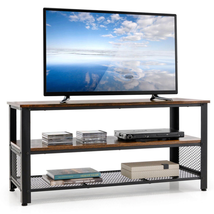 3-Tier TV Stand Media Console Industrial Entertainment Center Metal Mesh Shelves - £136.41 GBP
