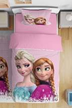 Pink Snowflake Elsa Patterned Single Baby Child Duvet Cover Set - £52.77 GBP
