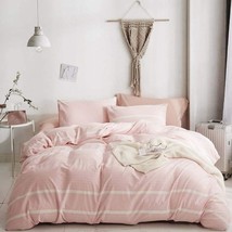 100% Cotton Duvet Cover Twin - Pink Striped Duvet Cover Soft Comfortable Cute Li - £68.79 GBP