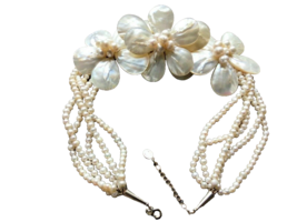 Sterling Silver Multi Strand Pearl and Mother of Pearl Necklace STATEMENT PIECE - £80.49 GBP