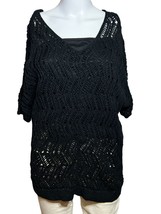 New Dana Buchman Sweater Women&#39;s Large Black Crochet Liner Sparkle Party... - £14.81 GBP