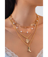 Gold Flower Boot Pendent Pearl Chain Necklace Set - $4.98