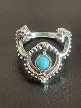 Turquoise Stone Silver Plated Ram Horn Woman Girl Ring Size 5.5 - £3.87 GBP