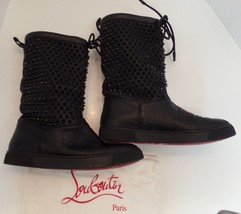 Christian Louboutin Sur La Pony Spike Napa Mid Calf Boots Black Leather ... - $989.99