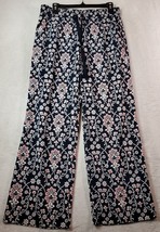 LOFT Pants Womens Small Black Floral Polyester Pockets elastic Waist Drawstring - £17.12 GBP