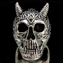 Big Sterling silver men&#39;s ring Celtic Pagan Tattoo Skull high polished and antiq - £111.93 GBP