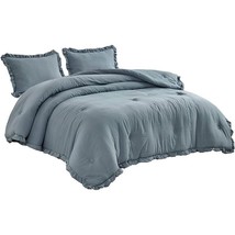 King Oversized Blue Ruffled Edge Microfiber Comforter Set - $3,417.43 MXN