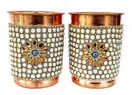 Rastogi Handicrafts Pure Copper Jug - 2 Glass outer White stone work decorated T - £23.45 GBP