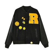 ASAP ROCKY TESTING AWGE FLACKO Embroidery Leather Sleeve Baseball Jacket - £97.28 GBP