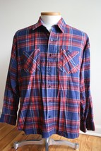 Vtg Wrangler XL Red Blue Plaid Cotton Flannel Button Front Shirt Burma - £16.16 GBP