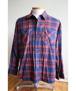 Vtg Wrangler XL Red Blue Plaid Cotton Flannel Button Front Shirt Burma - £15.91 GBP